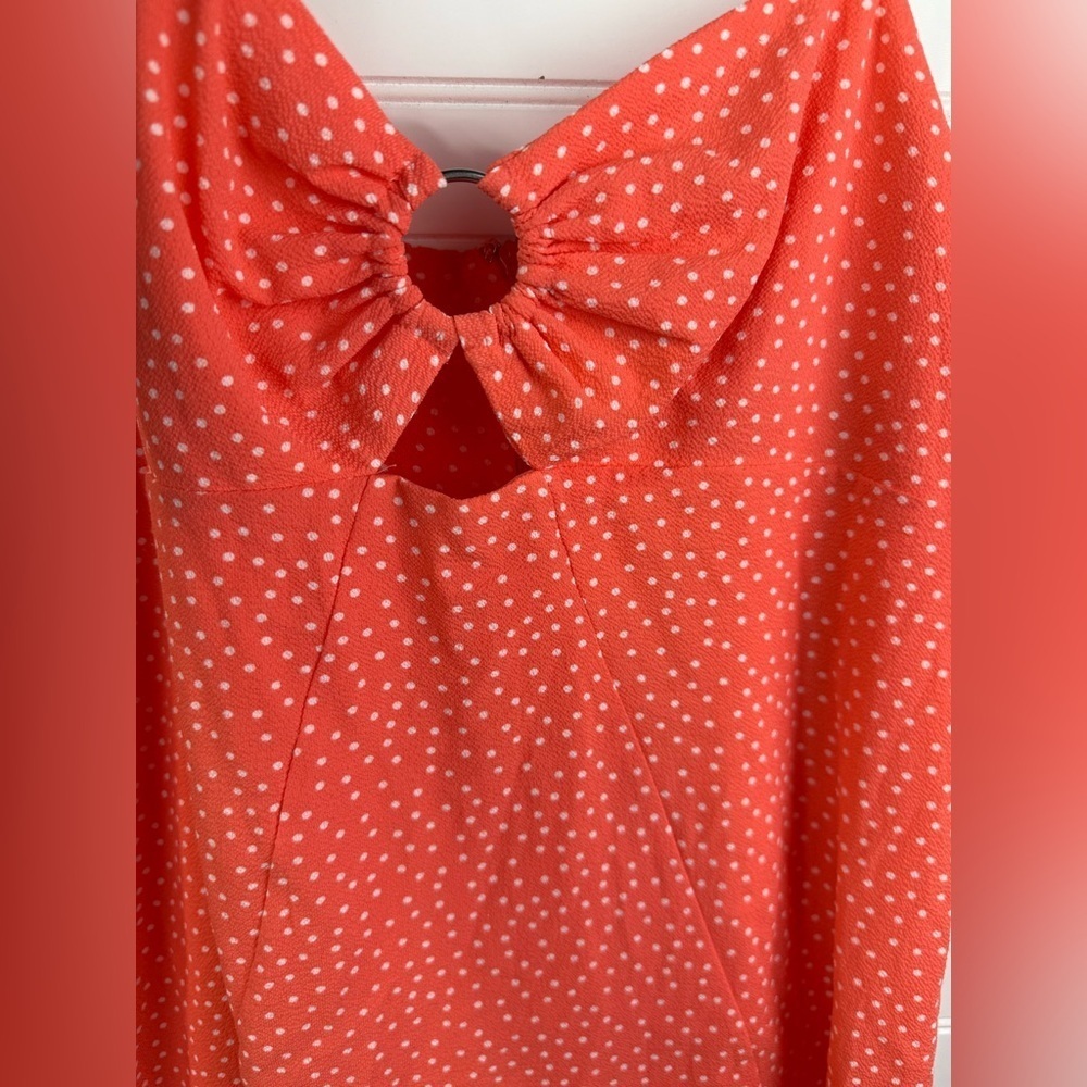 Bar III juniors orange and white spaghetti strap polka dot mini dress. Size L - Picture 4 of 6